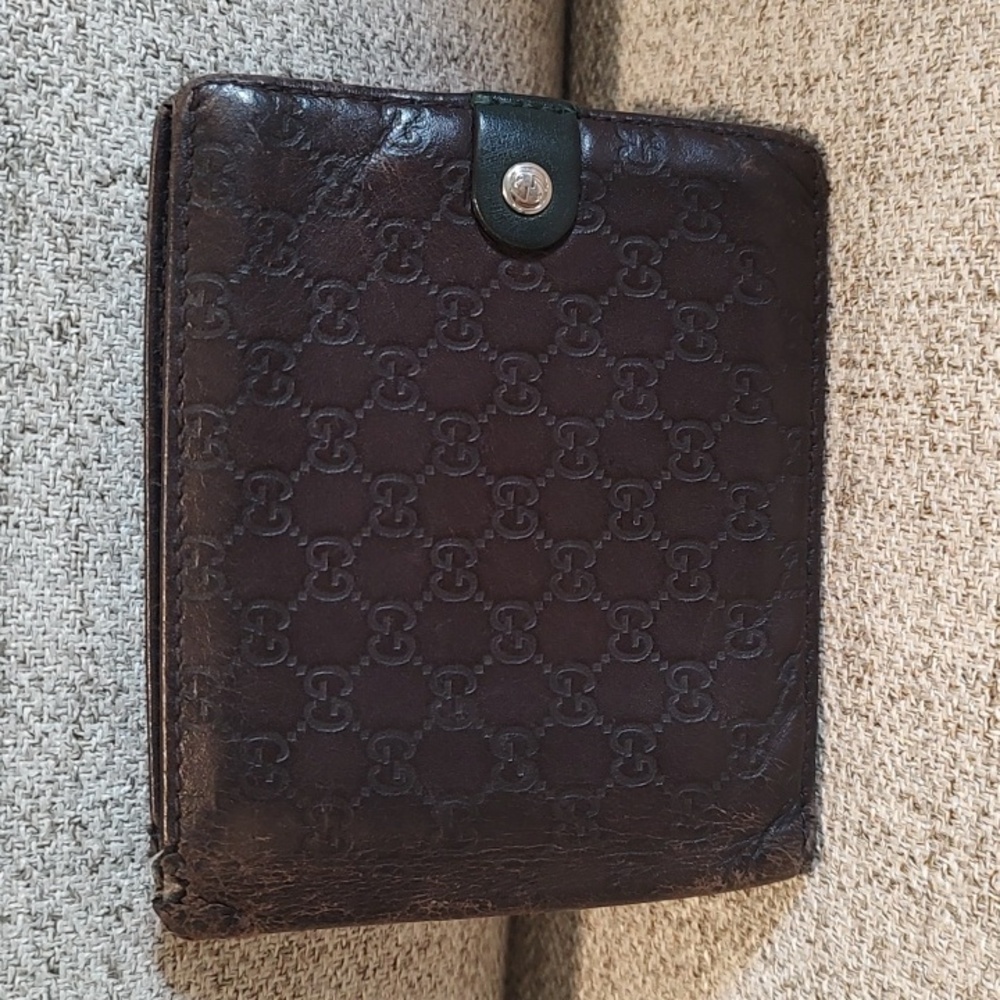 Gucci Microguccisima Brown/Color Block Leather Bifold Wallet-used-